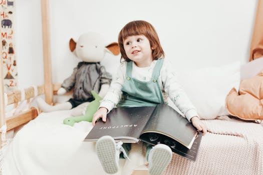 toddler reading a potty training book